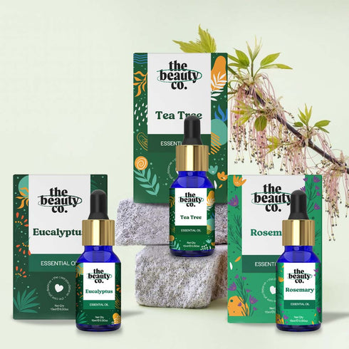 the beauty co Therapeutic Essential Oils Combo | Set of 3 and Charcoal Scrub